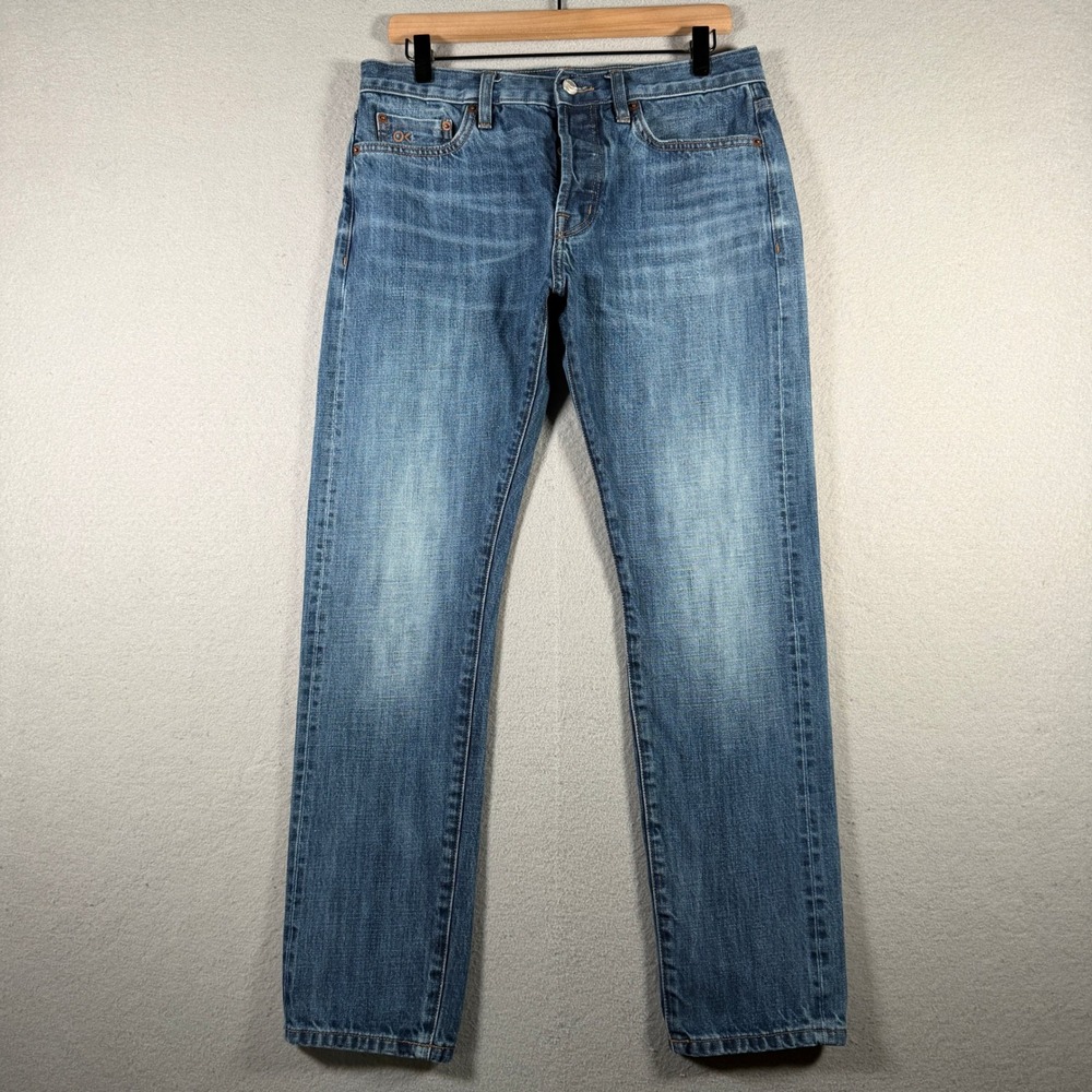 Outerknown Mens Straight Leg Medium Wash Blue Denim Jeans Button Fly 31x29